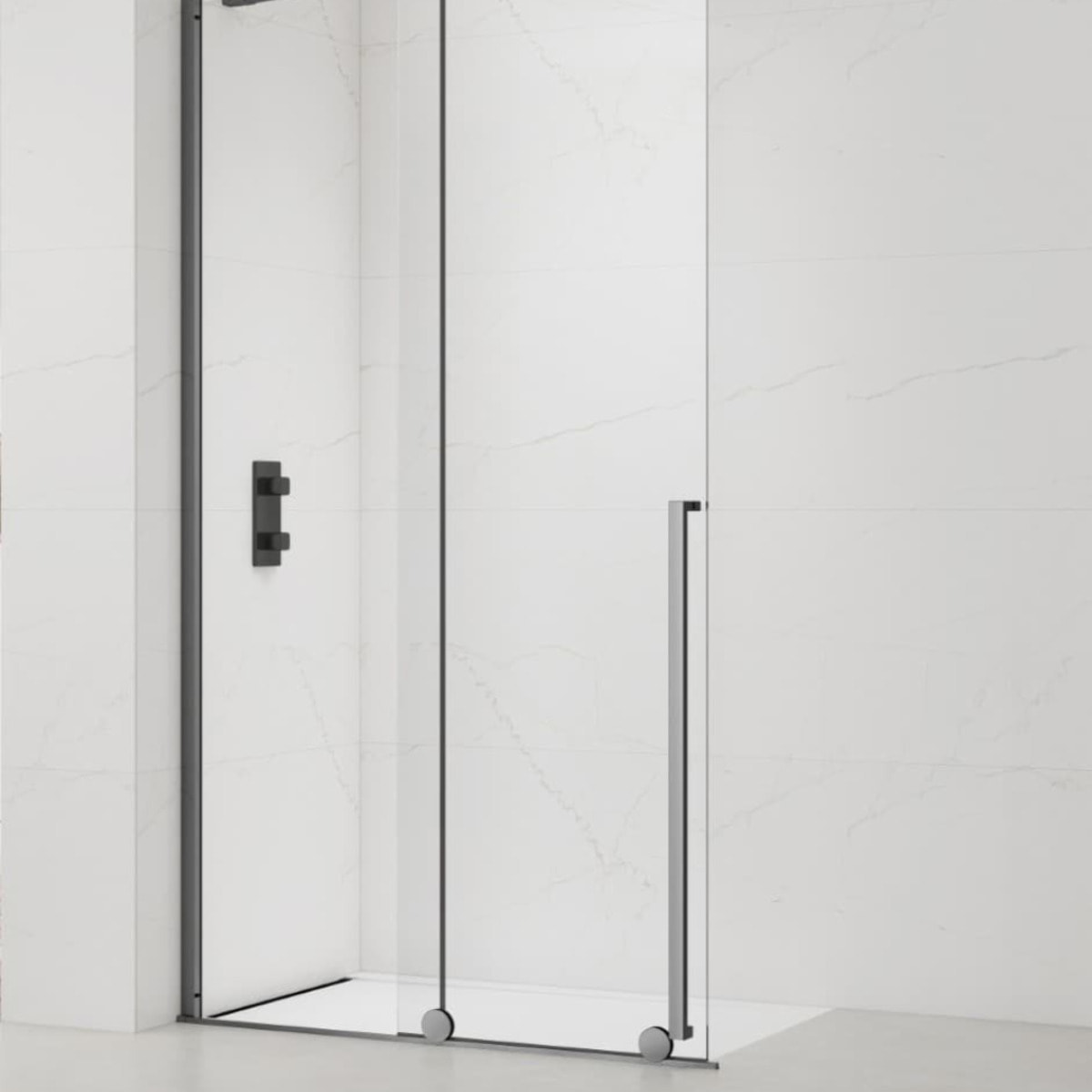 X-MOTION 140x200cm Paroi en verre coulissante Crystal Glass® 8 mm anticalcaire, avec bras et profilés Gun métal (SATBWIXM140GM)