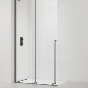X-MOTION 140x200cm Paroi en verre coulissante Crystal Glass® 8 mm anticalcaire, avec bras et profilés Gun métal (SATBWIXM140GM)
