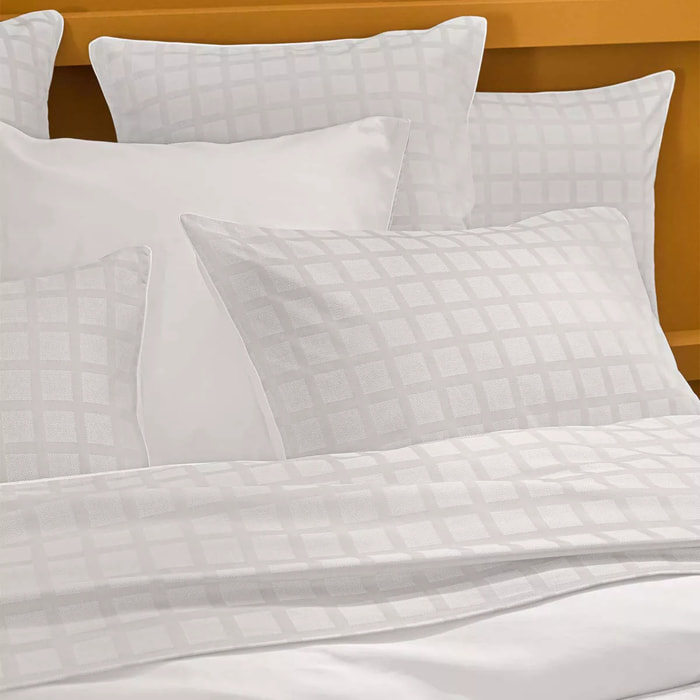 Taie d'oreiller satin de coton motif jacquard blanc Allegria neige