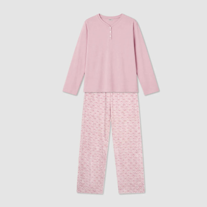 Pijama largo de algodón con escote pico upepo rosa