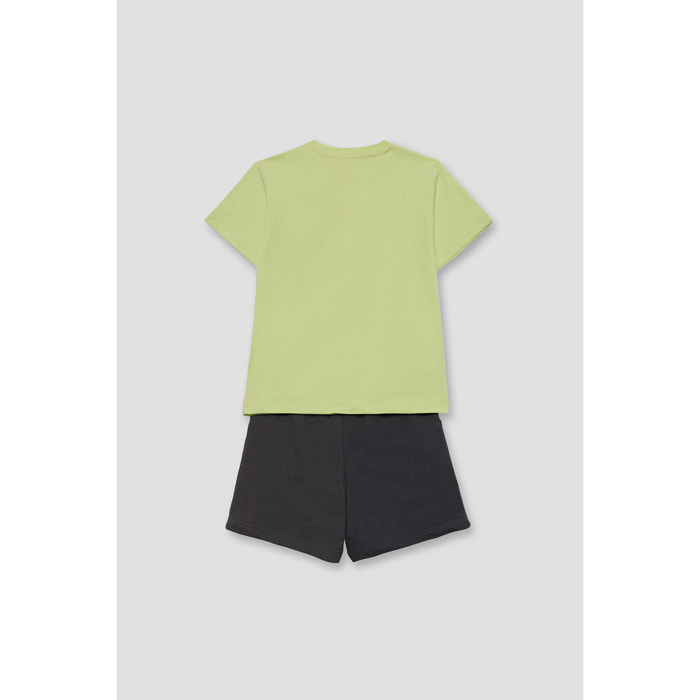 Conjunto Niño Surf California Camiseta “Malibu Surf” con Estampado + Shorts Gris Oscuro 100% Algodón, Cintura Elástica con Cordón | Color: Gris oscuro | Street Monkey