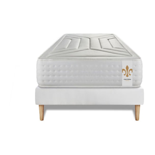 Ensemble Matelas Vingt-Quatre - 24cm - Ressorts ensachés et mémoire de forme - Confort d'exception - Sommier Tapissier Blanc