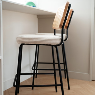 Lot de 2 tabourets de bar en cannage et velours côtelé - MUSE