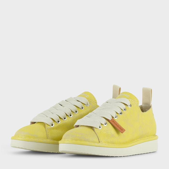 ZAPATO CON CORDONES MUJER P01 DE ANTE RAYADO AMARILLO