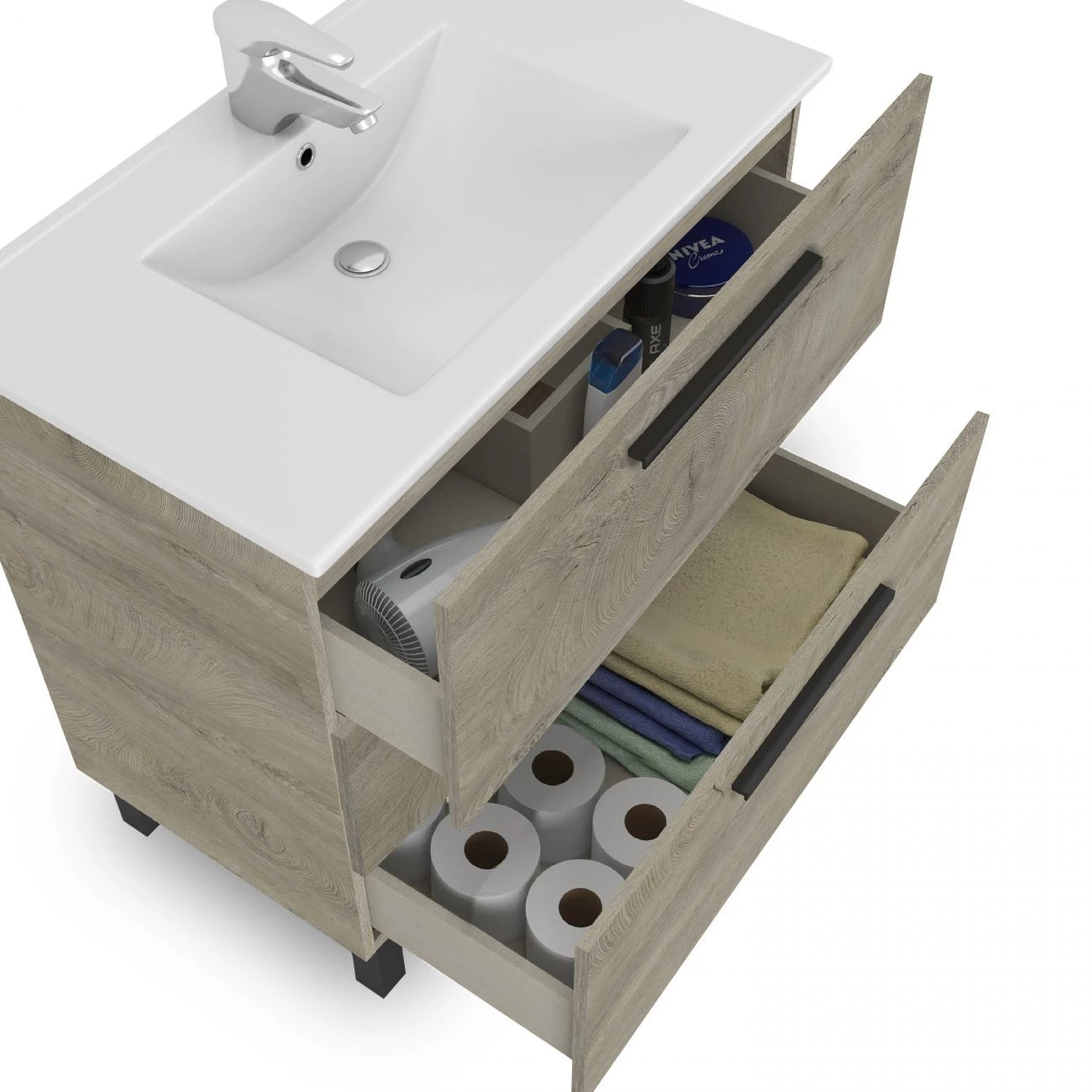 Mueble de baño con espejo Sense 3 cajones Roble Alaska