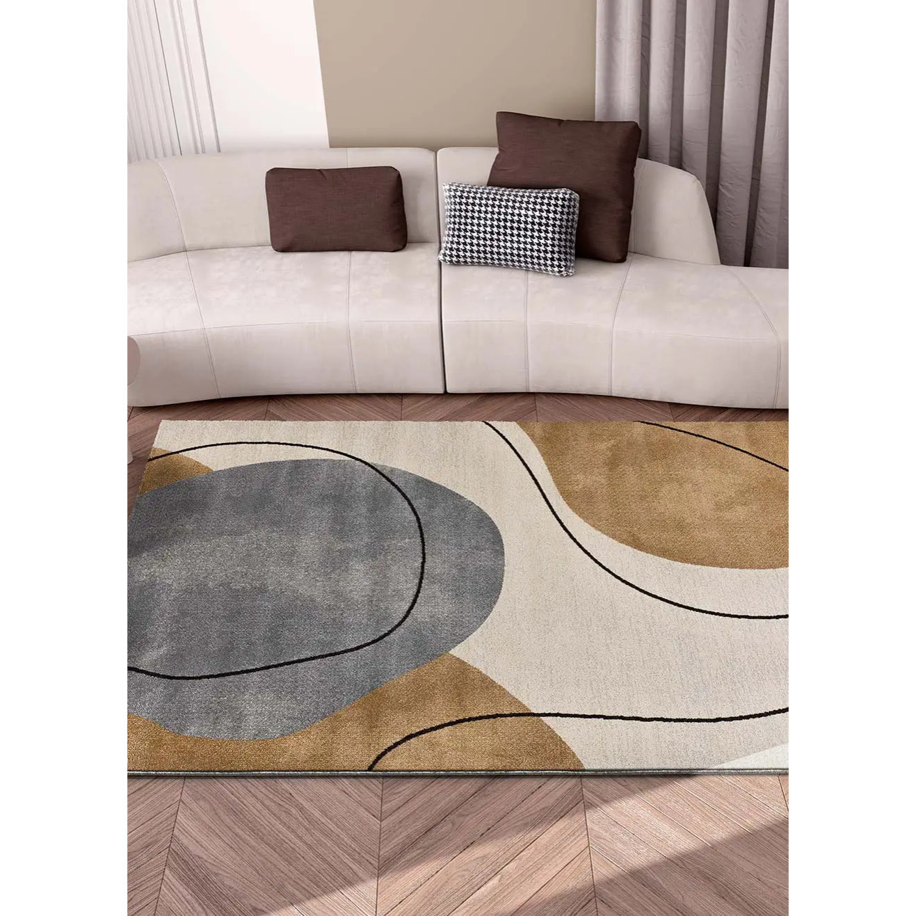 NEW YORK Alfombra con formas orgánicas en tonos beige y gris, varias medidas disponibles.
