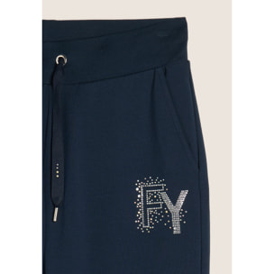 Pantaloni Sportivi con Polsini in Costina e Strass