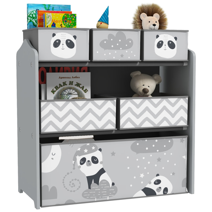 Estantería para Juguetes con 6 Cajas de Tela no Tejida Extraíbles Organizador de Juguetes para Niños de 3-8 Años para Dormitorio Guardería 63x30x66 cm Gris y Blanco