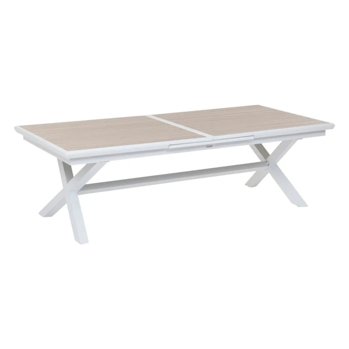 Table de jardin extensible "Axiome" en aluminium lin & blanc traité époxy 12 places