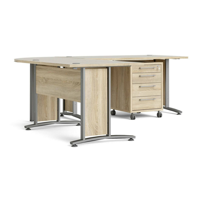 Scrivania Agerato, Scrittoio multiuso, Tavolo per ufficio porta PC, Piano di lavoro, 230x200 h75 cm, Grigio e Quercia