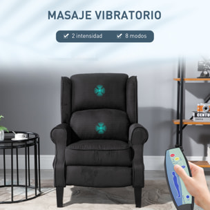 Sillón de Masaje Sillón Relax Reclinable con Mando a Distancia 2 Zonas de Masaje Bolsillo Lateral y Tapizado en Tejido de Ante 78x83x101 cm Negro