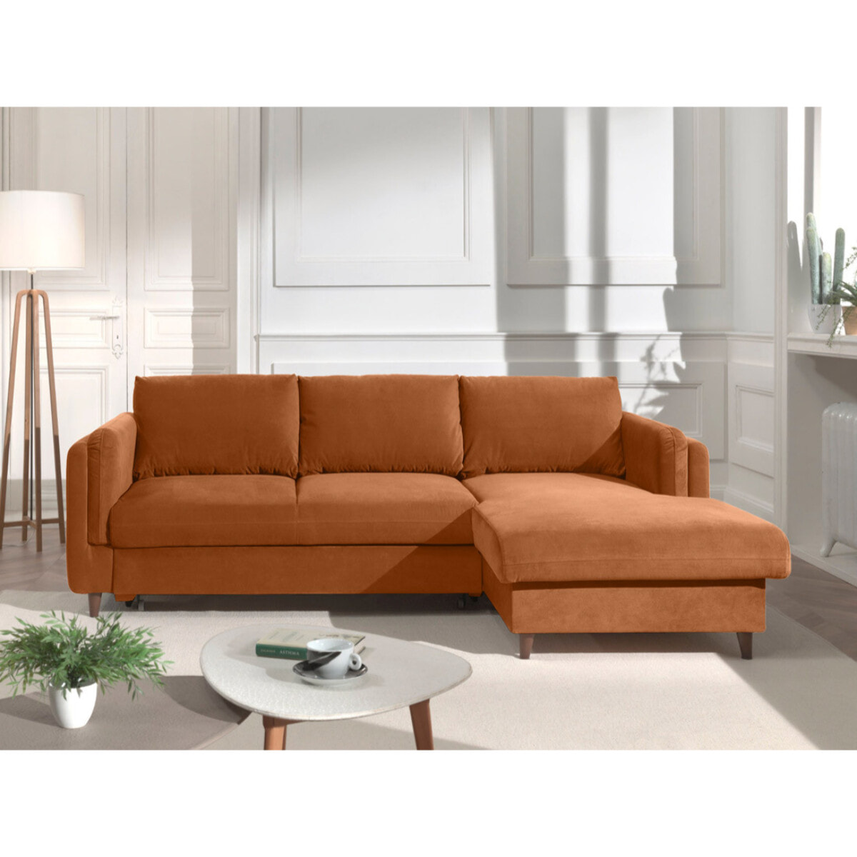 Brooke - canapé d'angle droit - convertible avec coffre - 4 places - en velours - Rouille