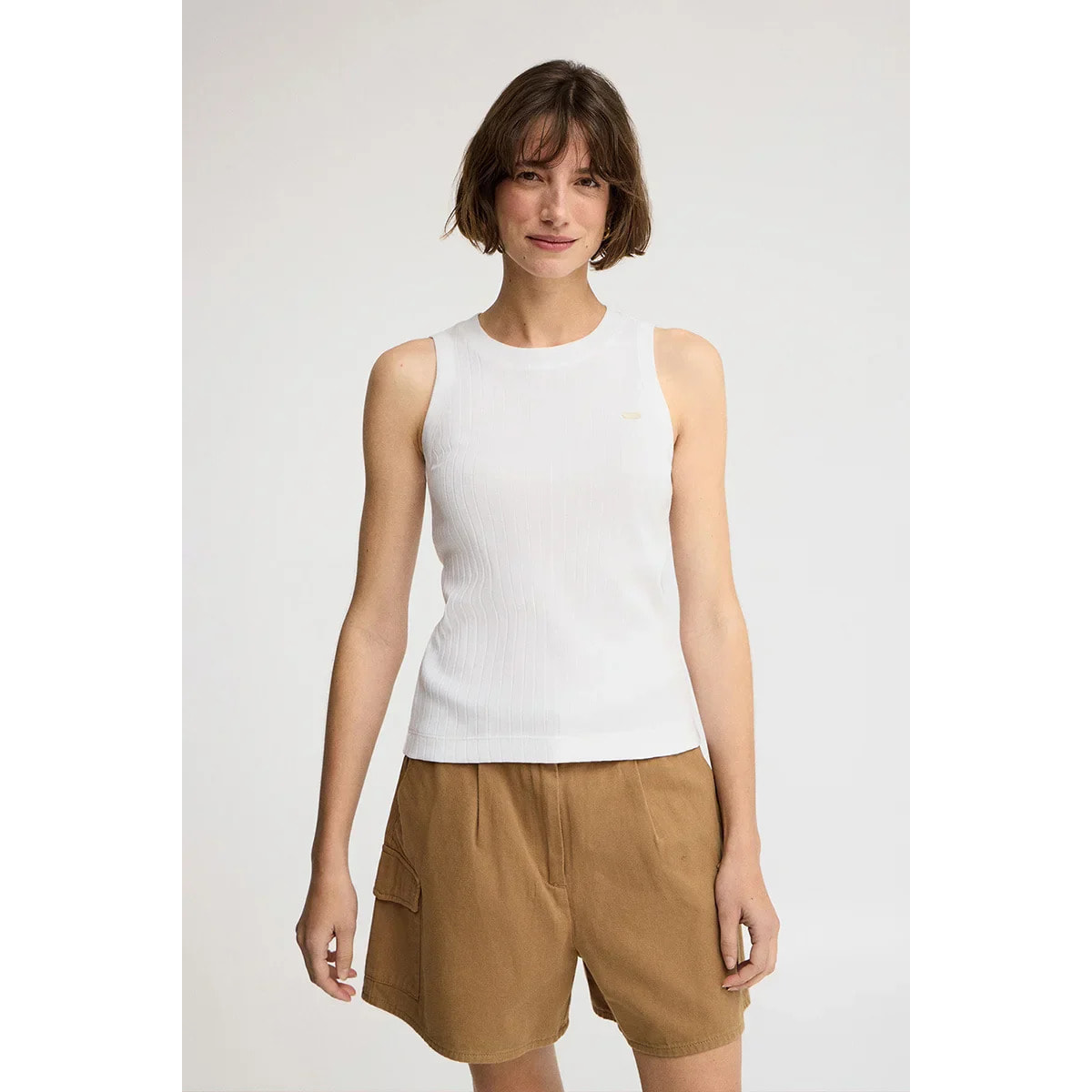Camiseta sin mangas blanca de canalé con logo Polo Club