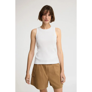 Camiseta sin mangas blanca de canalé con logo Polo Club