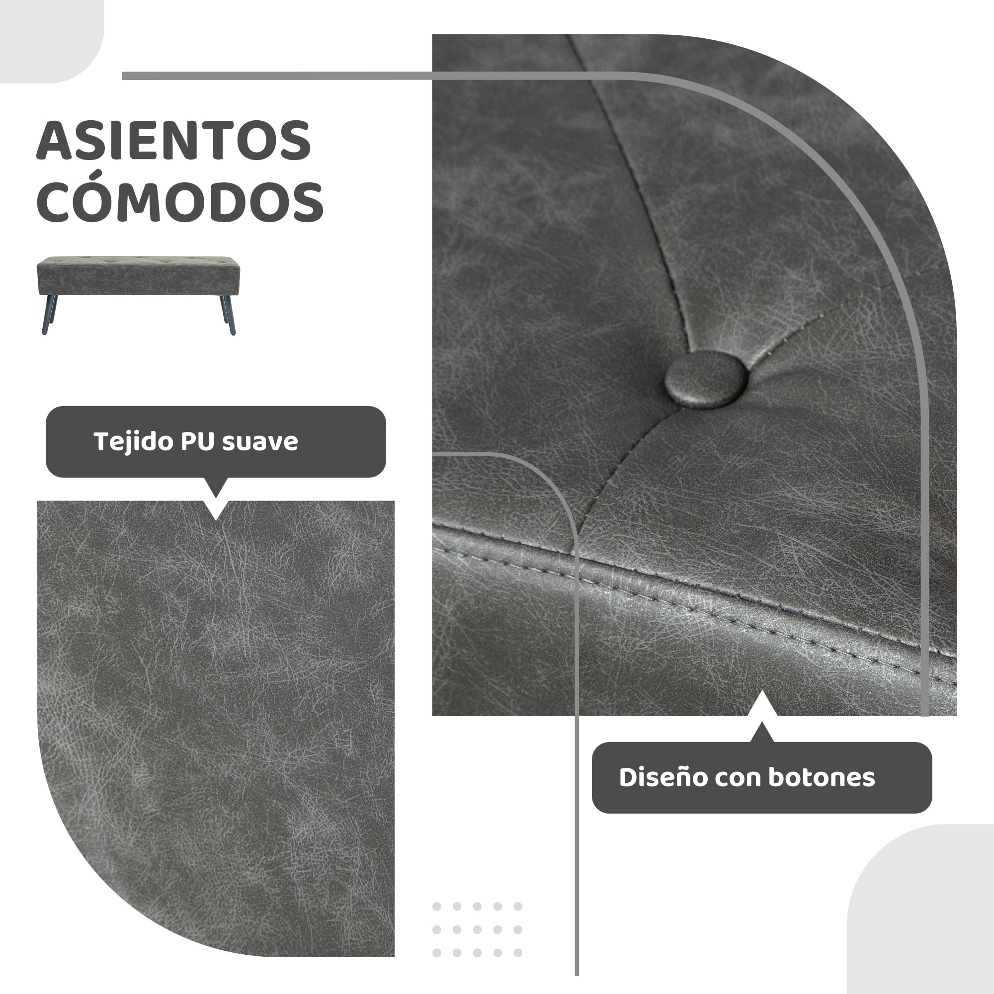 Taburete Pie de Cama Multifuncional Banco Pie de Cama Clásico Banqueta de Dormitorio con Pies de Madera y Asiento Acolchado Carga 220 kg para Entrada Pasillo 114x38x42 cm Gris