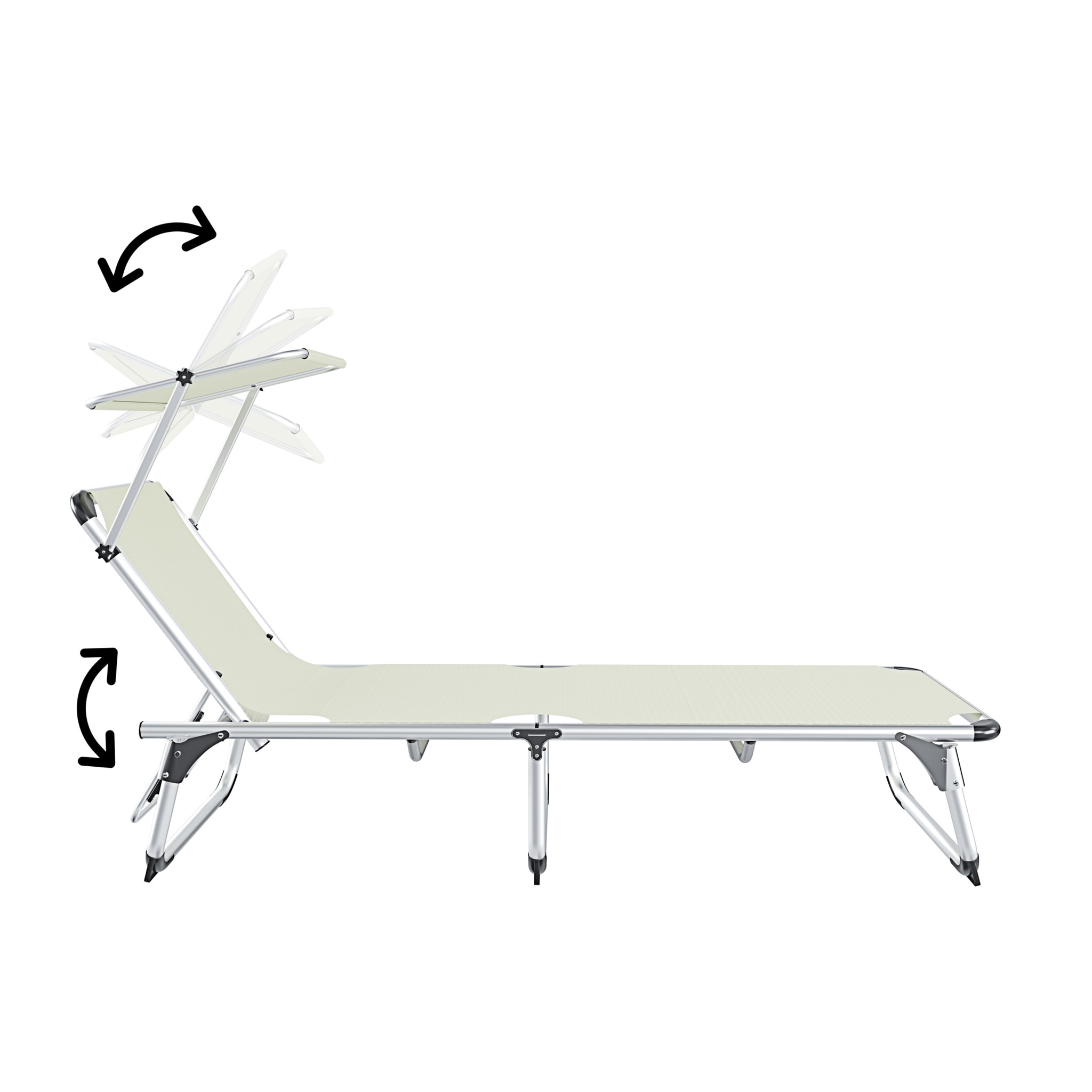 Coppia Di Lettini Pieghevoli Prendisole Tettuccio Parasole Schienale Regolabile In Alluminio Sdraio Spiaggia Mare Giardino Piscina 187x59x29 Cm Beige