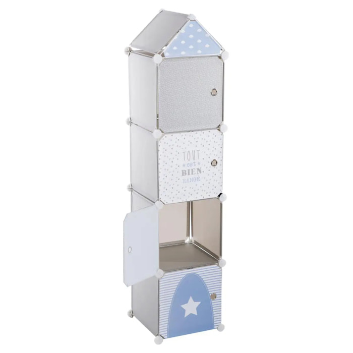 Casiers de rangement enfant "Colonne" - gris & bleu 34x139 cm