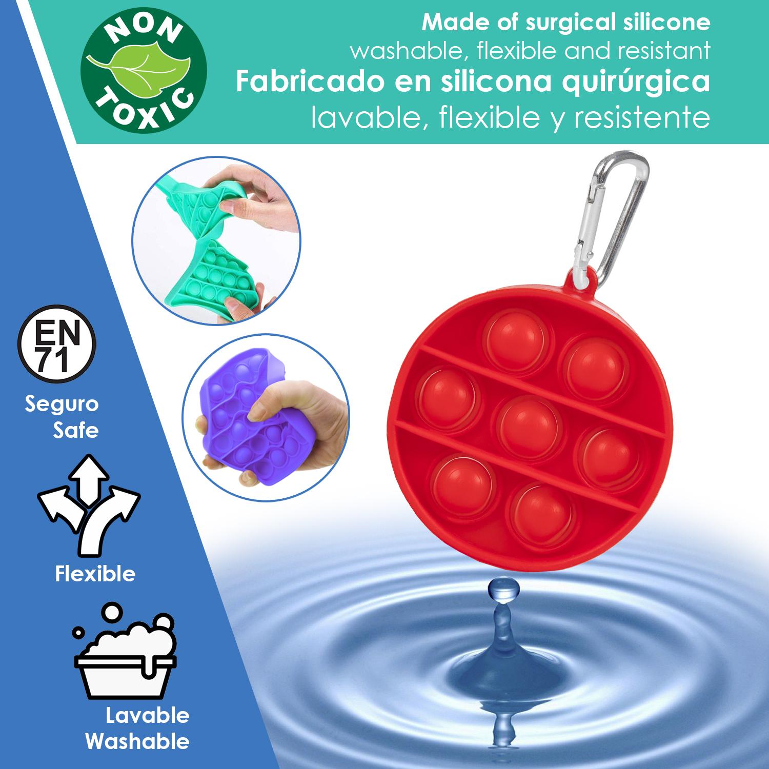 Mini Bubble Pop Giocattolo sensibile antistress, bolle di silicone da spremere e premere. Design floreale con portachiavi.