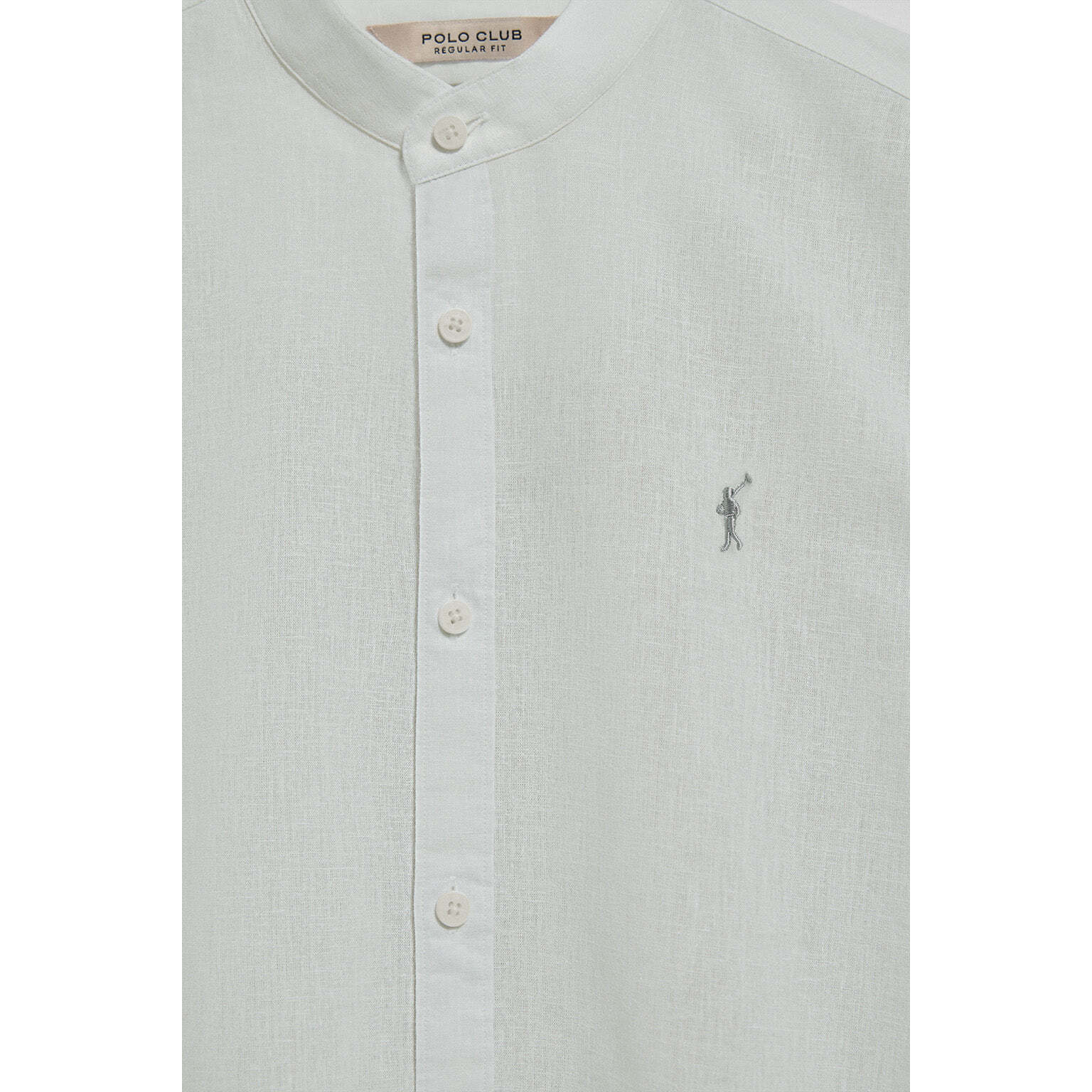 Camisa verde claro de cuello mao de lino y algodón con bordado Rigby Go