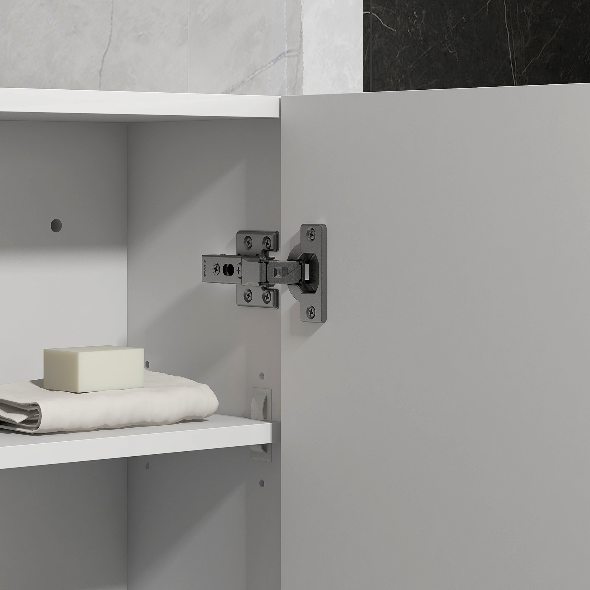 Armario de Baño de Pared, Mueble de Baño Colgar con Estante Ajustable, para Cocina, Lavadero, Dormitorio, Blanco Brillo