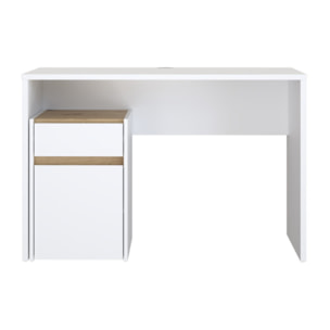 Bureau avec caisson amovible blanc mat et effet chêne - L110 CM - KIARA