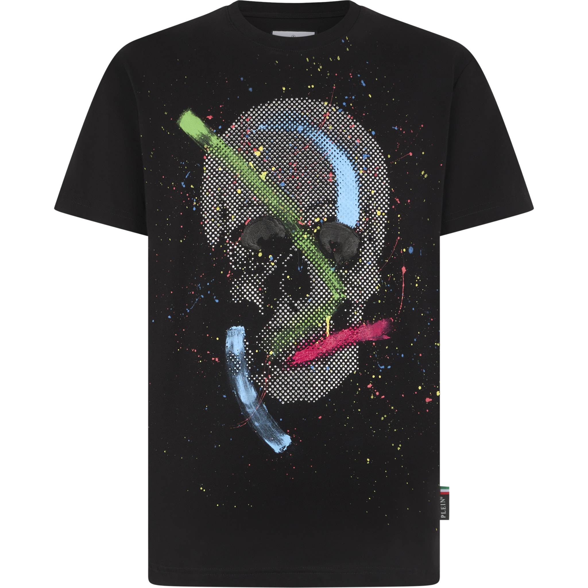 PHILIPP PLEIN Round Neck T-Shirt Paint Splash Skull