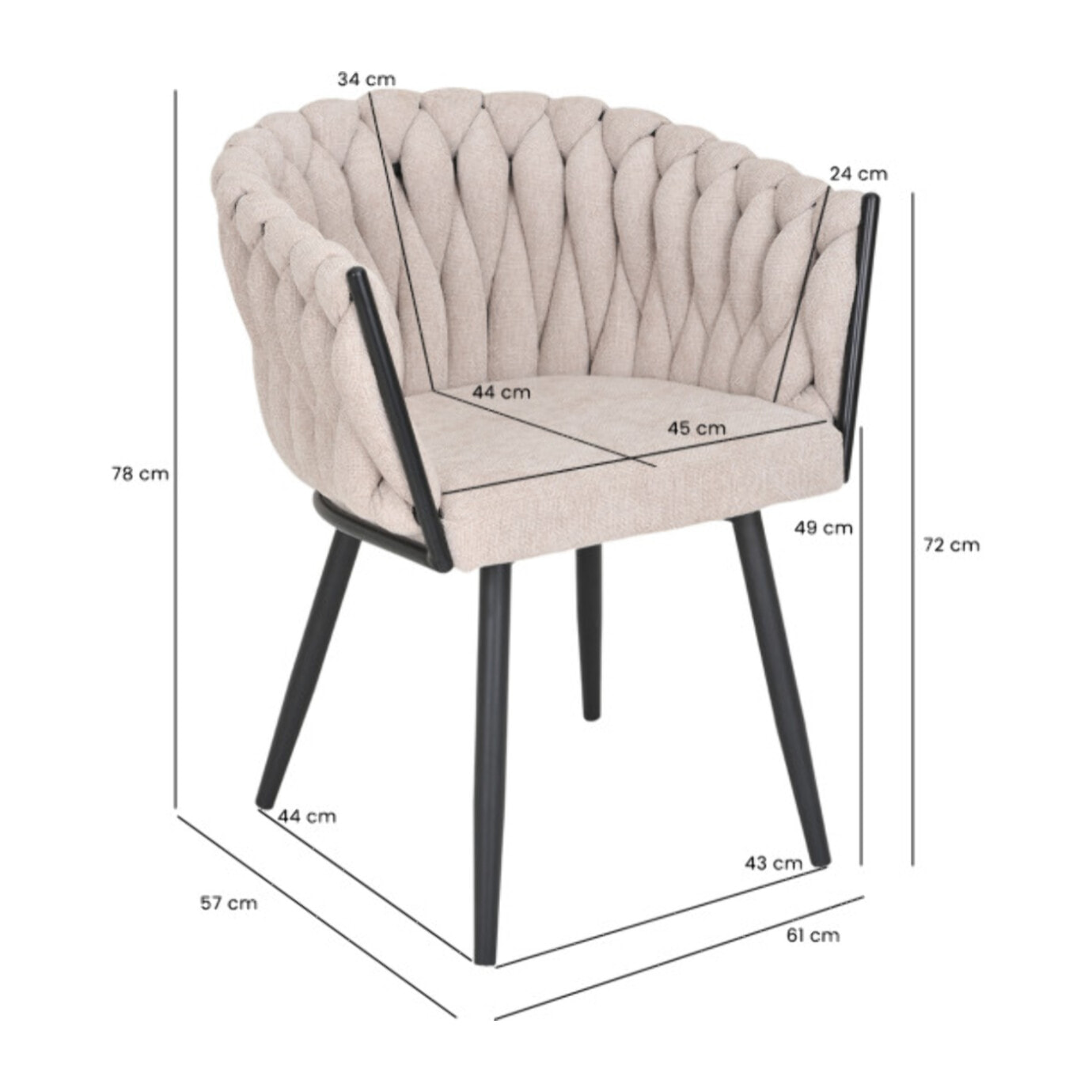 Chaise en tissu beige avec accoudoirs et pieds en métal - MELODIE 2