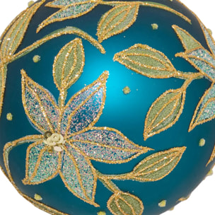 Boule verre fleurs D.8cm bleu