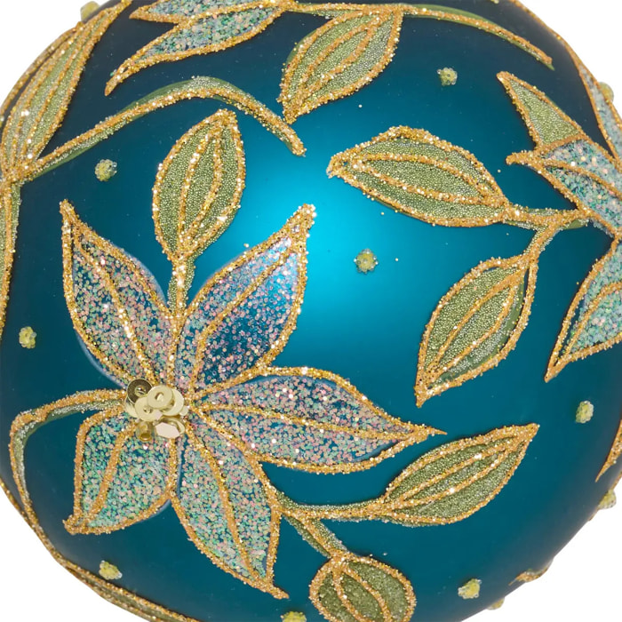 Boule verre fleurs D.8cm bleu