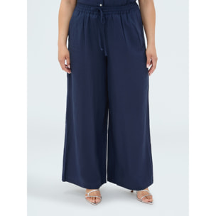 Fiorella Rubino - Pantaloni Wide Leg in misto lino - Blu