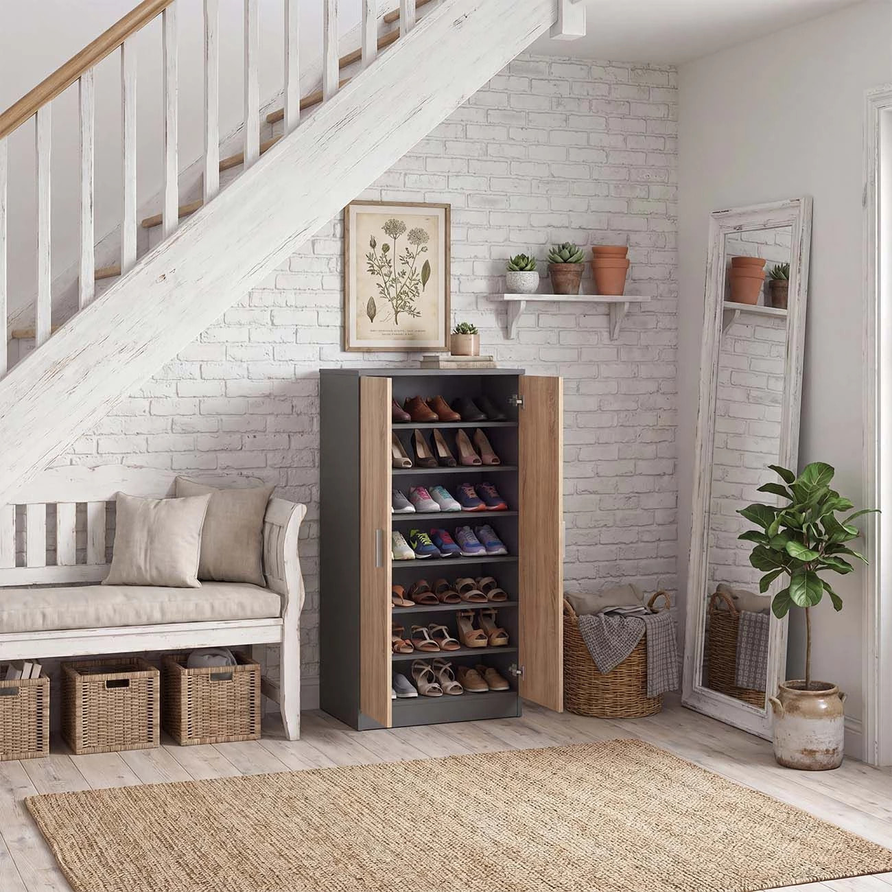 Zapatero de 2 puertas en gris grafito y roble canadian 55x108 cm Liam Gris Grafito - Roble Canadian
