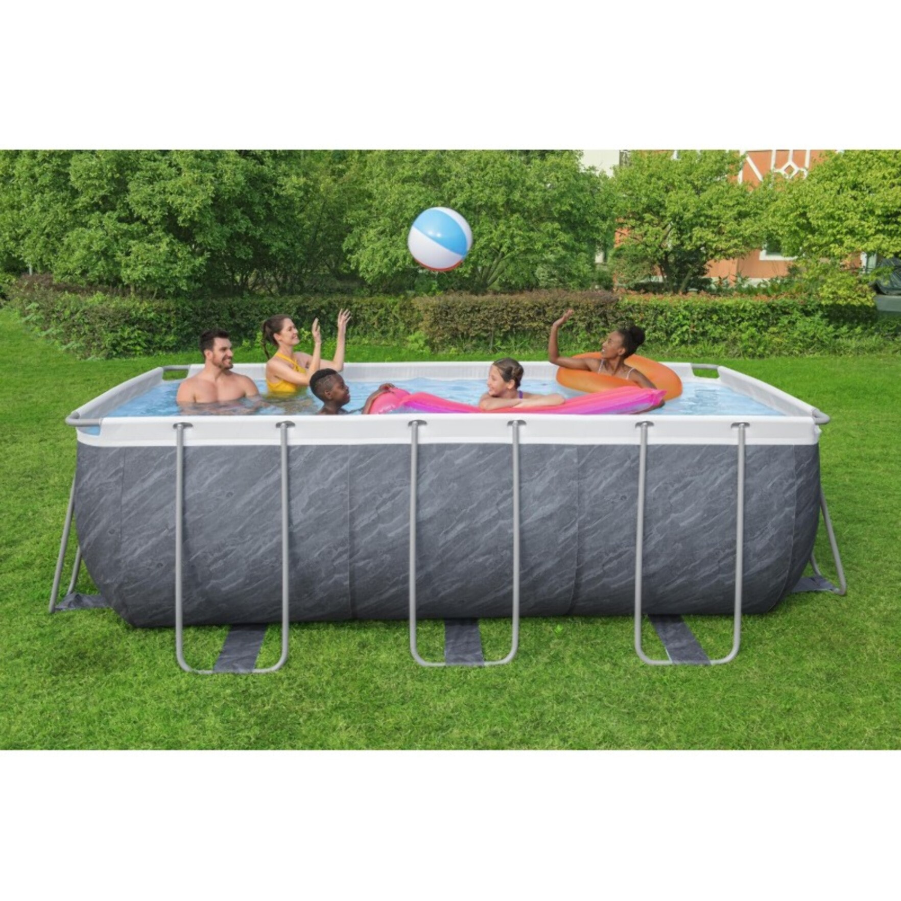 Bestway Piscine hors sol tubulaire rectangulaire Bestway Power Steel 412 x 201 x 122 cm décor marbre