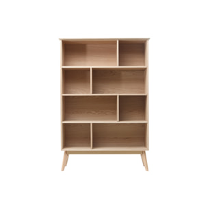 Bibliothèque scandinave en bois clair chêne 8 casiers L110 cm INGRID