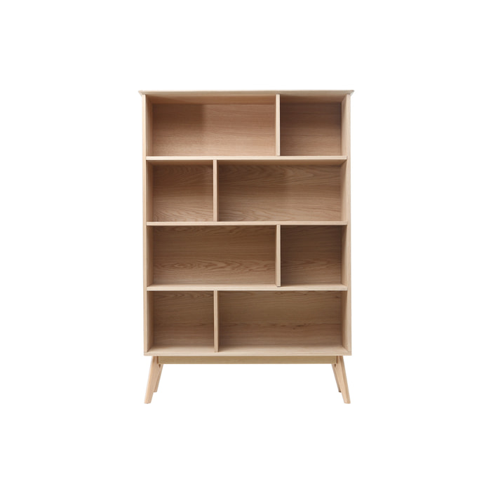 Bibliothèque scandinave en bois clair chêne 8 casiers L110 cm INGRID