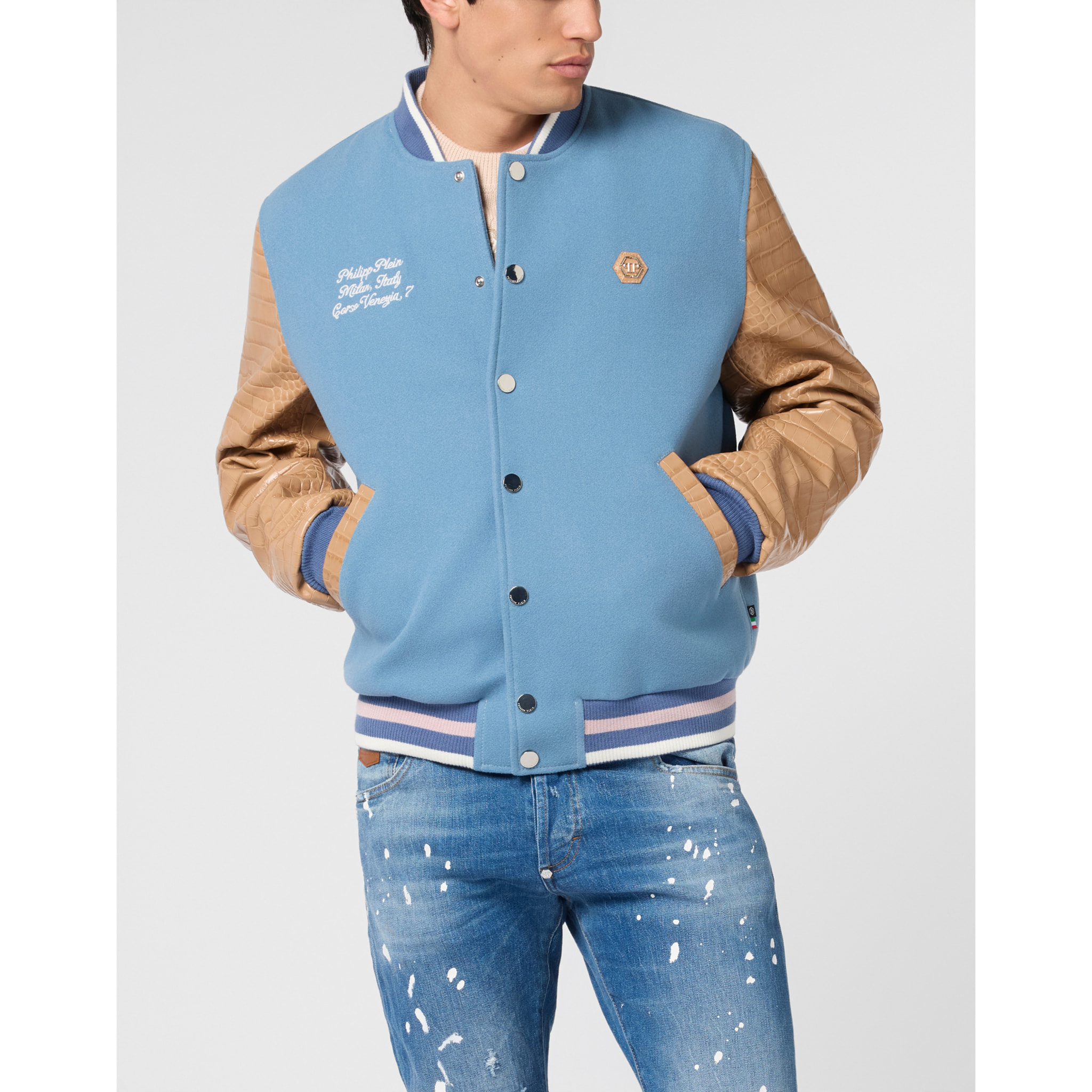 PHILIPP PLEIN Varsity Bomber Cocco Sleeves Milan