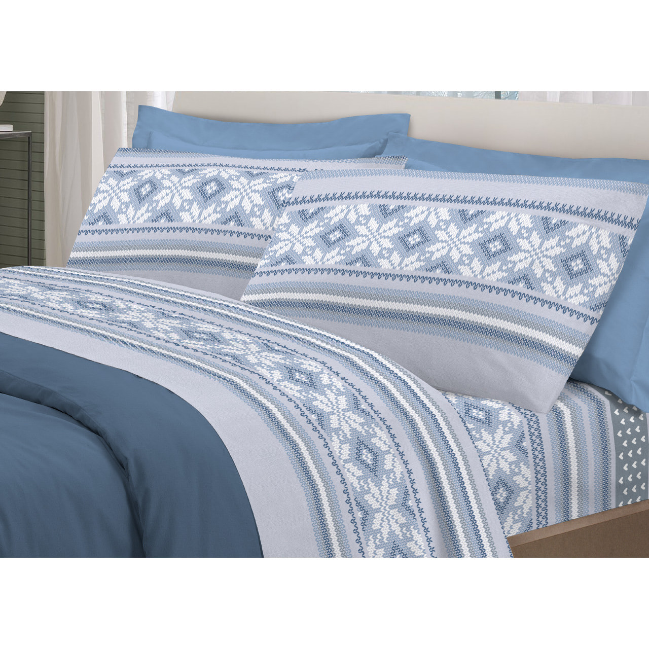 Completo Lenzuola in 100% Cotone Made In Italy Norvegia Blu