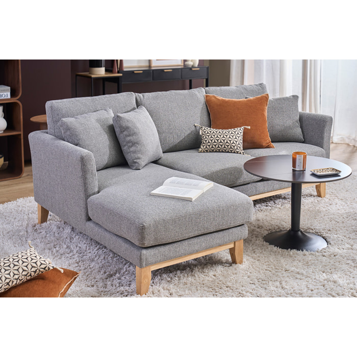 Canapé d'angle gauche déhoussable scandinave 3-4 places en tissu gris clair et bois clair OSLO