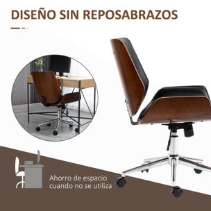 Silla de Escritorio Giratoria Silla de Oficina de PU con Altura Ajustable Función de Inclinación y Ruedas para Salón Dormitorio Estudio Carga 120 kg 51x65,5x82-92 cm Negro