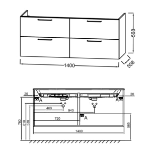 Meuble double vasque 140 cm Odéon Rive Gauche vert olivier