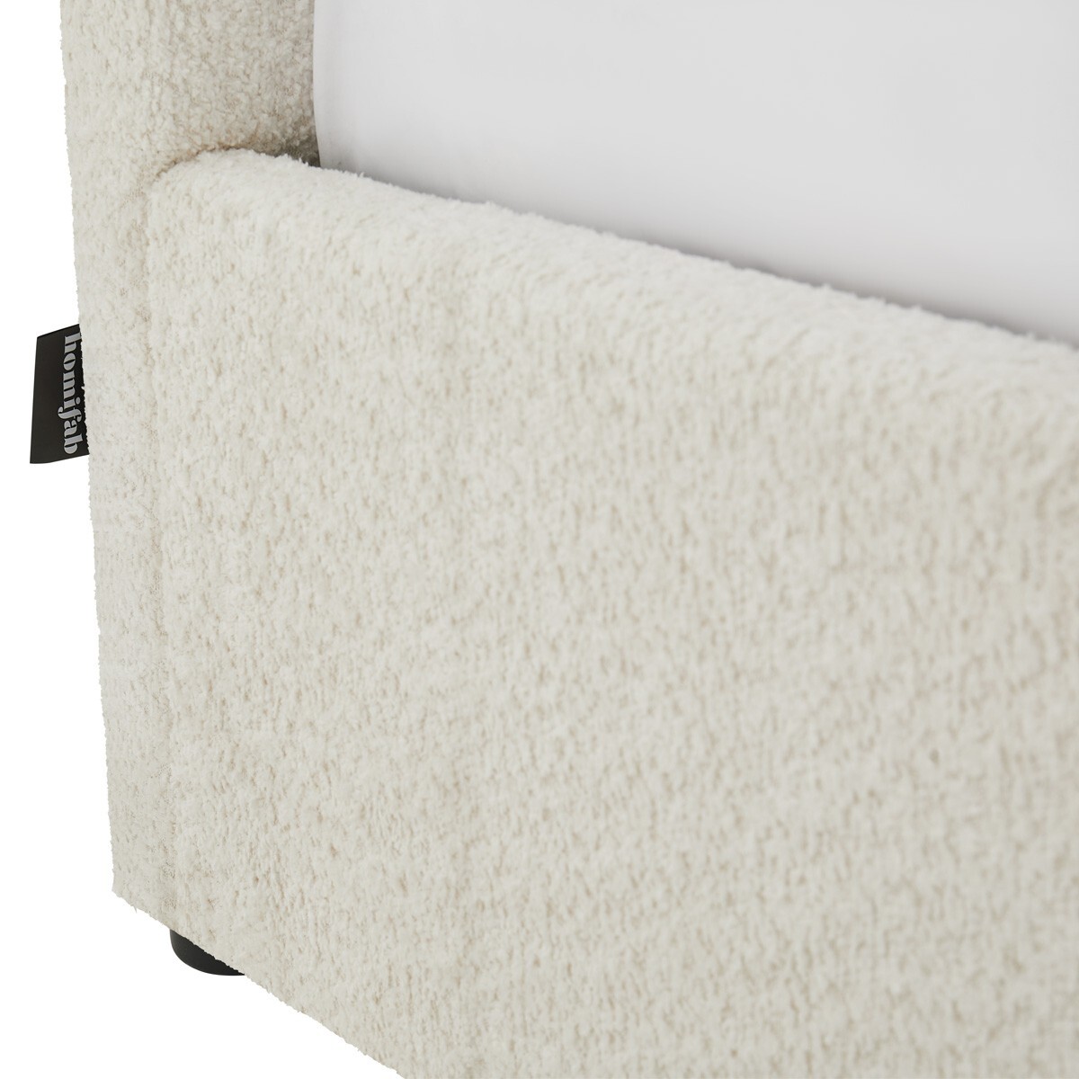 Lit coffre avec tête de lit en tissu bouclé - TINA