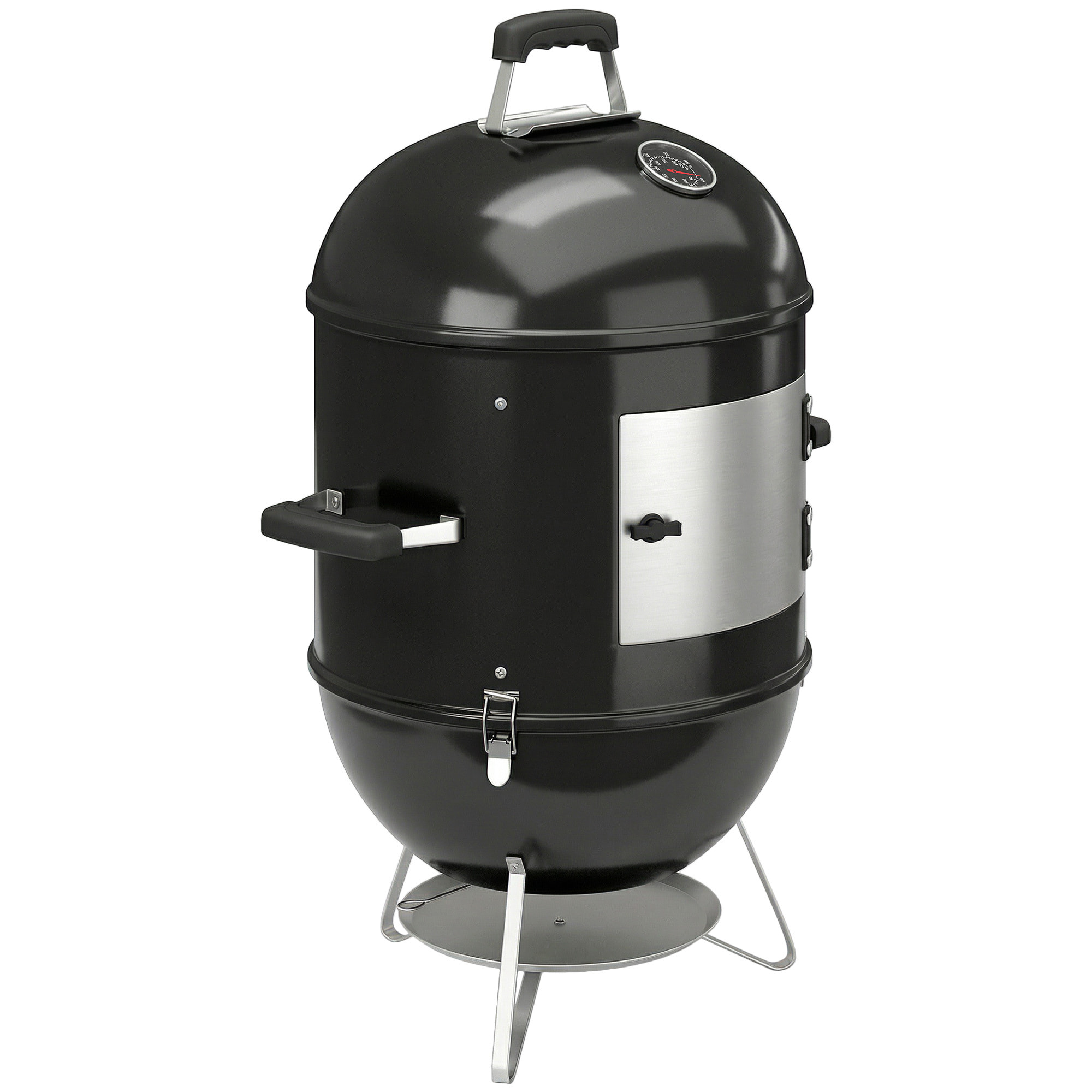 Barbecue braséro fumoir 3 en 1 - 3 grilles de cuisson, thermomètre - noir