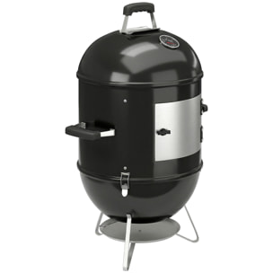 Barbecue braséro fumoir 3 en 1 - 3 grilles de cuisson, thermomètre - noir