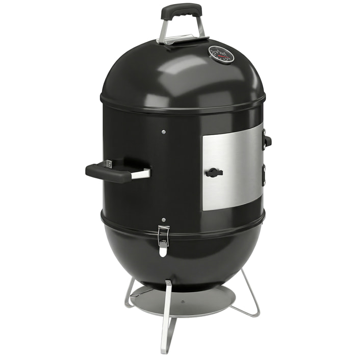 Barbecue braséro fumoir 3 en 1 - 3 grilles de cuisson, thermomètre - noir