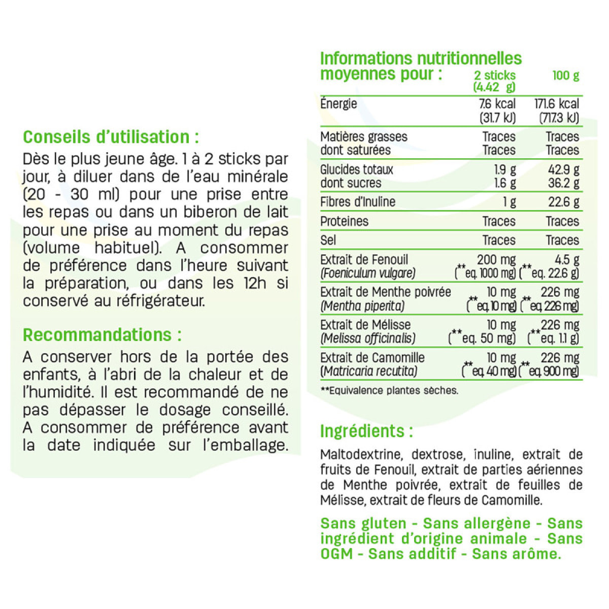 PEDIAKID - Bébé Gaz - Aux extraits de plantes & fibres - Aide à réduire les gaz et à améliorer le confort digestif - Dès la naissance - Format sticks de poudre à diluer facile à utiliser - Lot de 2