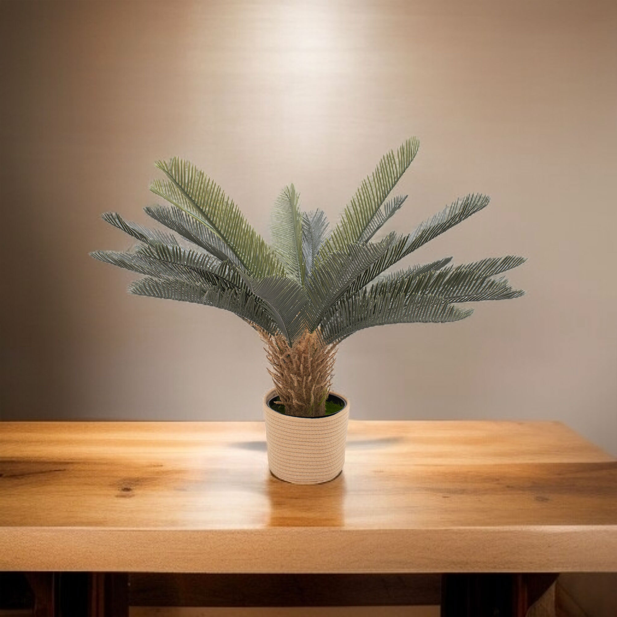 Cycas 85 - Pianta Artificiale Decorativa Tropicale Cycas H85 cm per Interno Esterno con Vaso Beige
