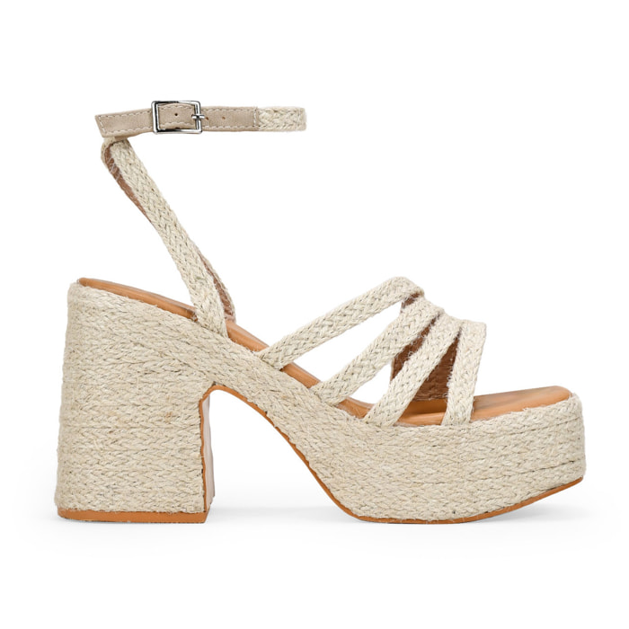 Sandalias de esparto con tacón y plataforma