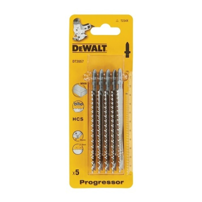 Lame de scie sauteuse denture Progressor bois, Agglo, Md profondeur de coupe <65 mm attache en T - Lot de 5 pièces - DEWALT - DT2057-QZ