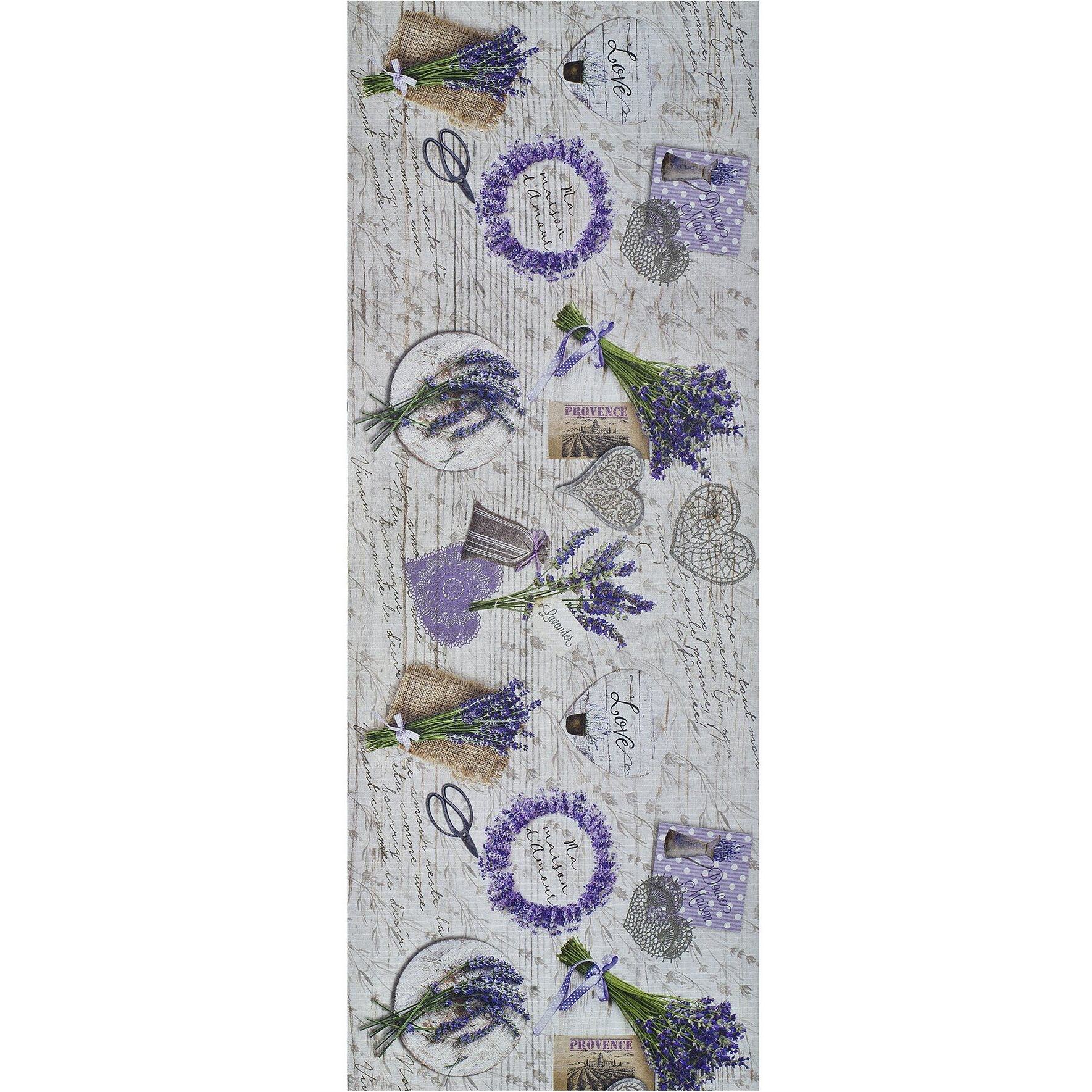 SPRINTY Alfombra vinílica de cocina diseños de lavanda en violeta, varias medidas disponibles.