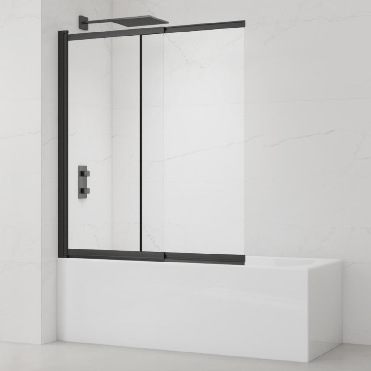 Swiss Aqua Technologies Vision 140x120 cm pare-baignoire coulissant en verre, traitement Easy Clean, noir (SATVZVI120CT)