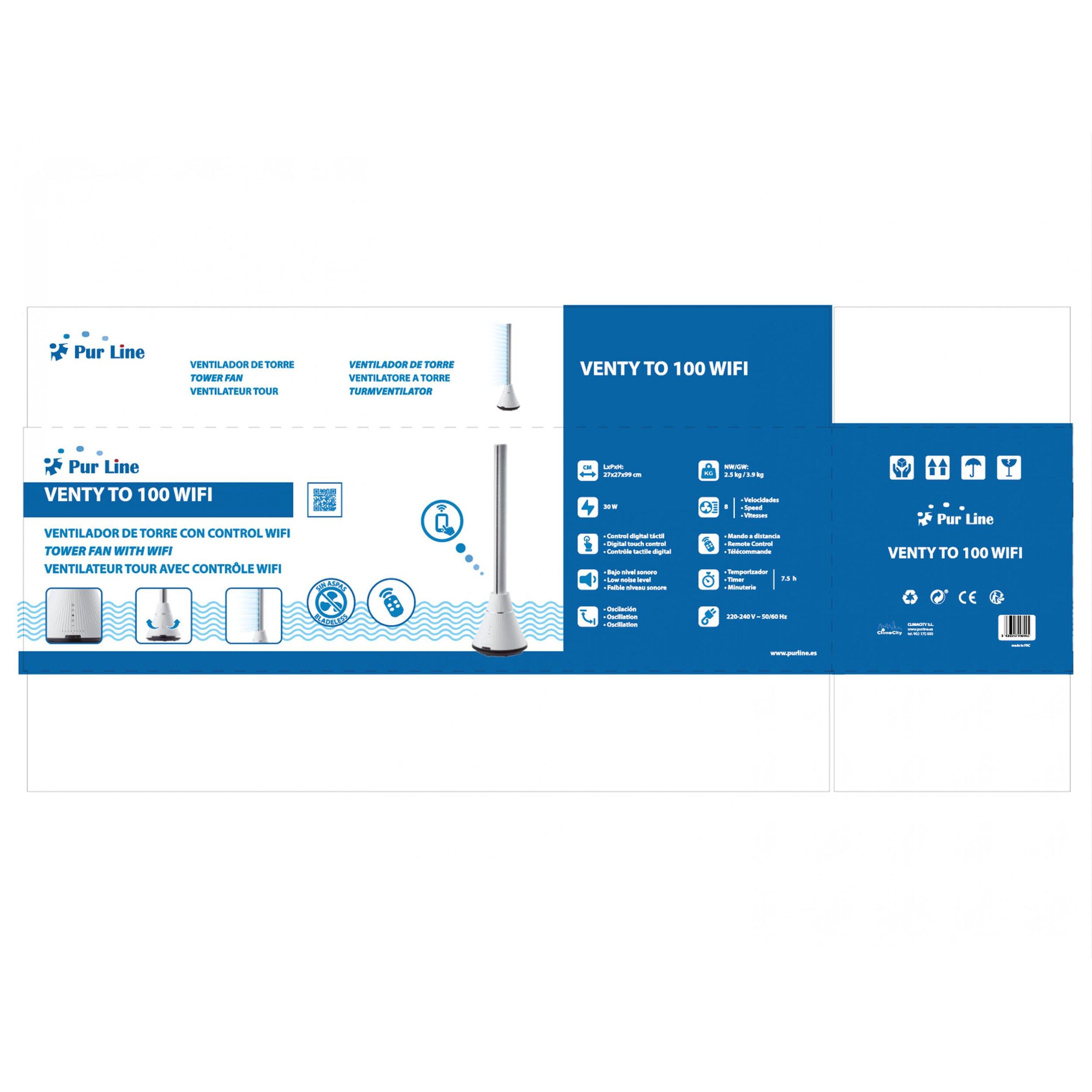 Ventilateur tour 100 ultra-silencieux avec 8 vitesses